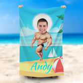 Lofaris Personalized Musle Man Blue Beach Towel With Photo